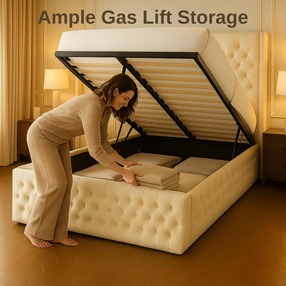 🛏️ Atomic Sleep™️ Luxury Chesterfield Wingback Bed — King Size with Gas Lift Storage
